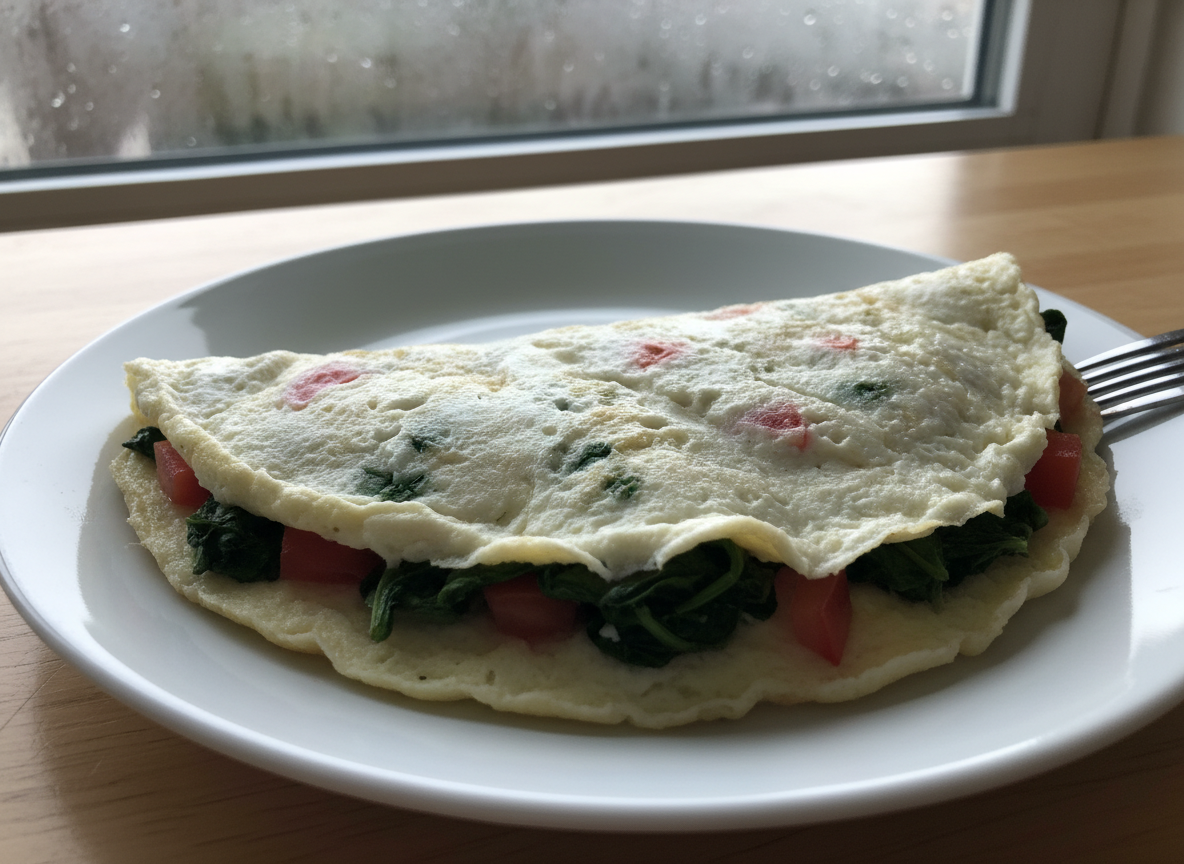 Egg-white and spinach omelette on a plate