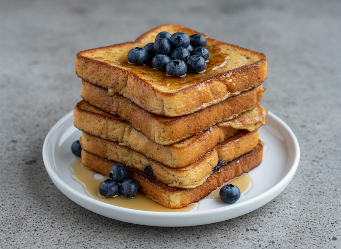 Anabolic French toast stack with berries and syrup